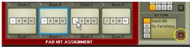 6 Drum 5 7 Drum 6 8 Drum 7 9 Drum 8 1 Drum 1 2 Drum 1 3 Drum 3 4 Drum 4 PAD HIT ASSIGNMENT HIT TYPE Synth BD No Variations Q