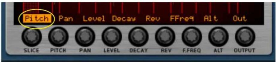 Pitch Pan Level Decay Rev FFreq Alt Out SLICE PITCH PAN LEVEL DECAY REV F.FREQ ALT OUTPUT