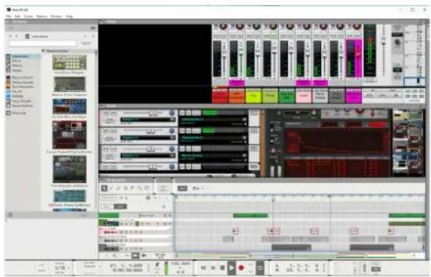 Screenshot of audio editing software interface showing timeline, audio level, and track controls with multiple tracks and channels