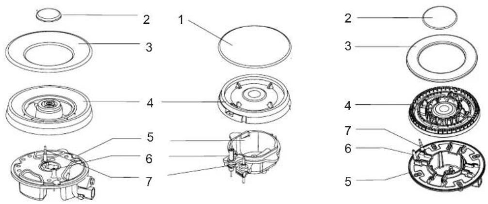 Exquisit EGK657STGB - ■ De spaarbrander, semi-snelle, snelle en 3-rings branders als volgt weer terugplaatsen: - 1