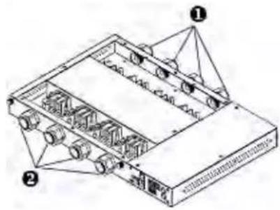 Technical diagram of a mechanical or electronic device with labeled components and structural layout
