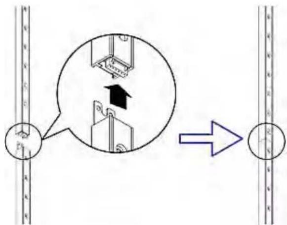 Diagram showing a mechanical assembly process with labeled components and directional arrow indicating motion or transformation.