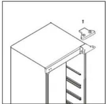 Isometric line drawing of a mechanical assembly with a base, ladder, and mounting bracket (no text or symbols)