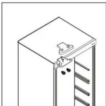 Technical line drawing of a cabinet with ladder and mounting bracket (no text or symbols)