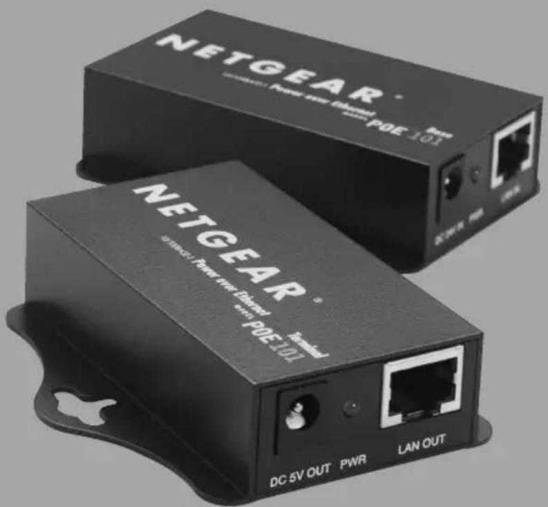 NETGEAR® Power over Channel P0E101 DC 5V OUT PWR LAN OUT