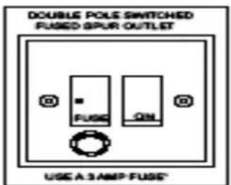 DOUBLE POLE SWITCHED FUSED SPUR OUTLET FUSE ON USE A 3 AMP FUSE®