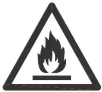 Warning sign depicting a flame symbol in a triangular shape, indicating hazard or caution.