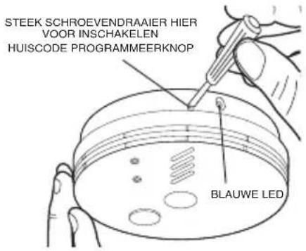 STEEK SCHROEVENDRAAIER HIER VOOR INSCHAKELEN HUISCODE PROGRAMMEERKNOP BLAUWE LED