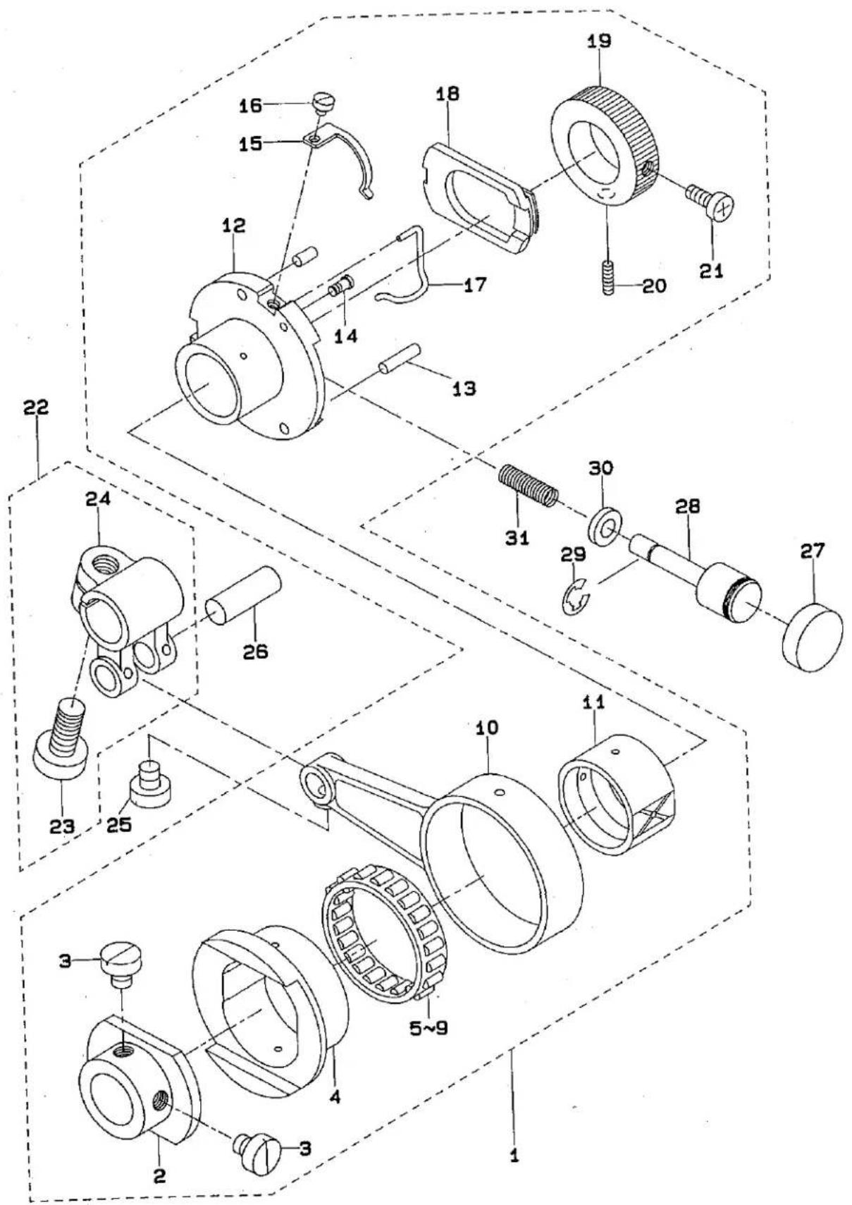 Technical diagram of mechanical assembly with numbered parts for identification