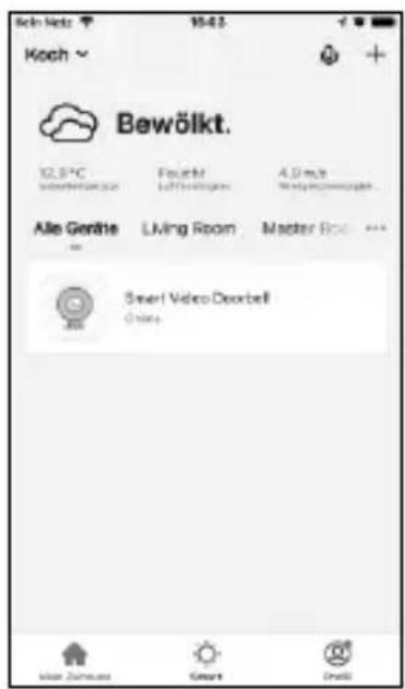 Ich Netz 10:43 Koch Bewölkt. 12.5°C Südamerikan Fourehl Leitvermögen 4.0 m/s Wolgschömmel Alle Gedite Living Room Master Room Smart Video Doorbell Drain