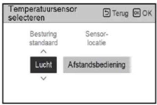 Temperatuursensor selecteren Besturing standaard Sensor- locatie Lucht Afstandsbediening