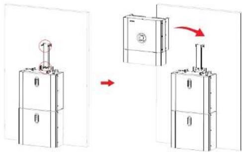 Diagram showing a mechanical assembly or mounting process with labeled components and directional arrows indicating movement.