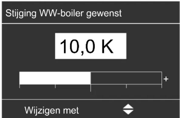 | Category | Value | |---|---| | Stijging WW-boiler gewenst | 10,0 K | | Wijzigen met | ◆ |