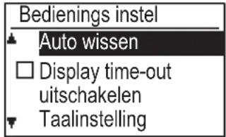 Bedienings instel ▲ Auto wissen □ Display time-out uitschakelen ▼ Taalinstelling