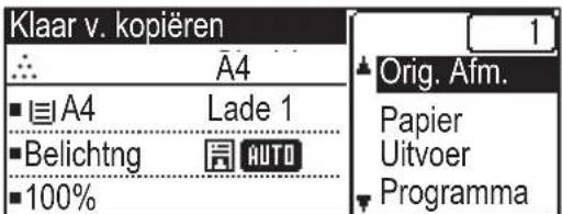 Klaar v. kopieren A4 A4 Lade 1 Belichtng AUTO 100% Orig. Afm. Papier Uitvoer Programma