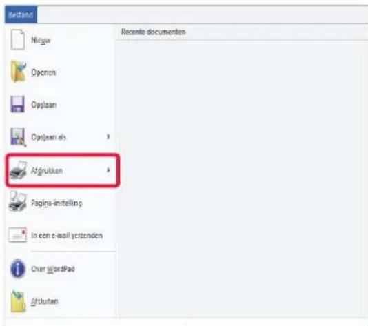 Niguw Openen Opsloan Opsloan.xls Afgruktien Pagina-instelling In een e-mail verzenden Over WordPad Afdruten Recente documenten