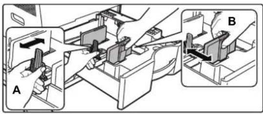 Technical diagram showing mechanical assembly steps with labeled components A and B