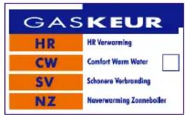 GASKEUR HR HR Verwarming CW Comfort Warm Water SV Schonera Verbranding NZ Neverwarming Zonneboller