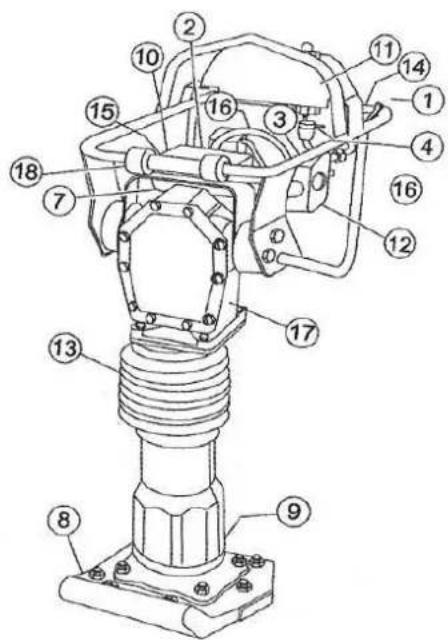 Technical diagram of a mechanical device with numbered components for identification