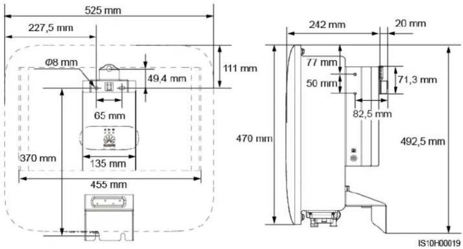525 mm 227,5 mm Ø8 mm 49,4 mm 111 mm 65 mm 370 mm 135 mm 455 mm 242 mm 20 mm 77 mm 50 mm 71,3 mm 82,5 mm 470 mm 492,5 mm IS10H00019