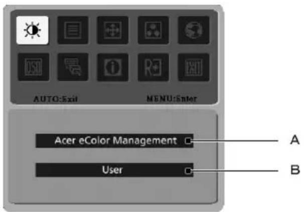 AUTO:Exit MENU:Enter Acer eColor Management User A B
