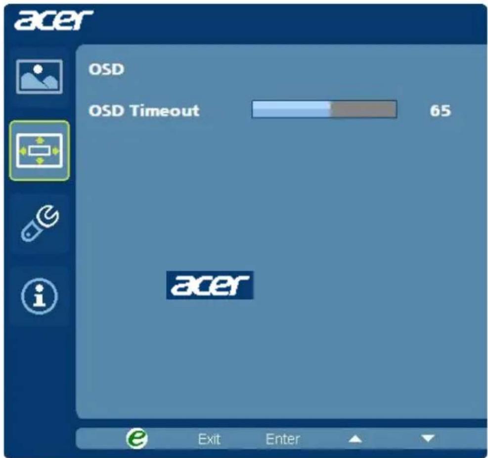 acer OSD OSD Timeout 65 acer e Exit Enter