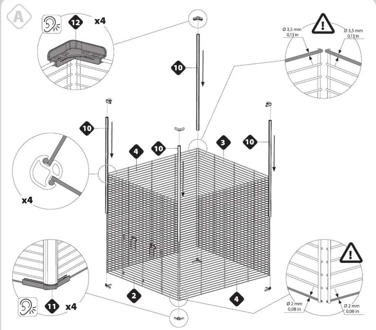 A 12 x4 10 Ø 3,5 mm 0,13 in Ø 3,5 mm 0,13 in x4 10 4 10 3 10 11 x4 2 4 Ø 2 mm 0,08 in Ø 2 mm 0,08 in