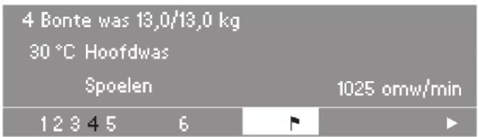4 Bonte was 13,0/13,0 kg 30 °C Hoofdwas Spoelen 1025 omw/min 1 2 3 4 5 6