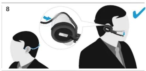 Illustration of a person wearing a headset with a magnified inset showing the head detail (no text or symbols)