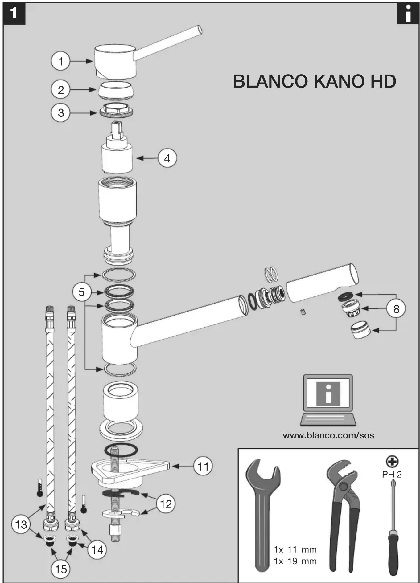 BLANCO KANO HD www.blanco.com/sos 1x 11 mm 1x 19 mm PH 2