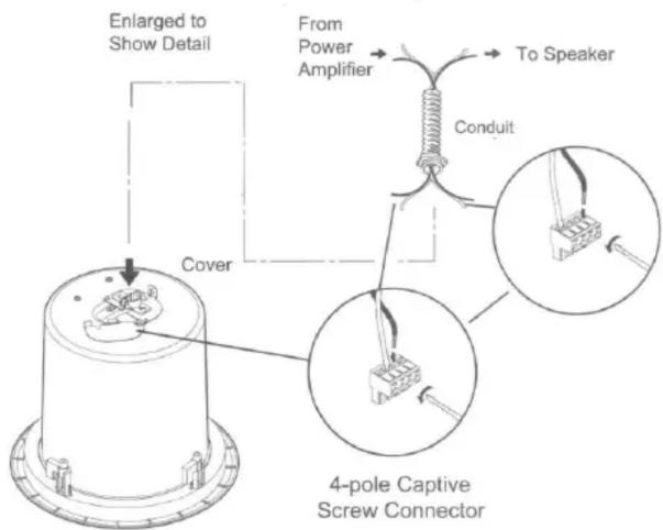Enlarged to Show Detail Cover From Power Amplifier To Speaker Conduit 4-pole Captive Screw Connector