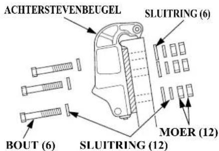 ACHTERSTEVENBEUGEL SLUITRING (6) BOUT (6) SLUITRING (12) MOER (12)