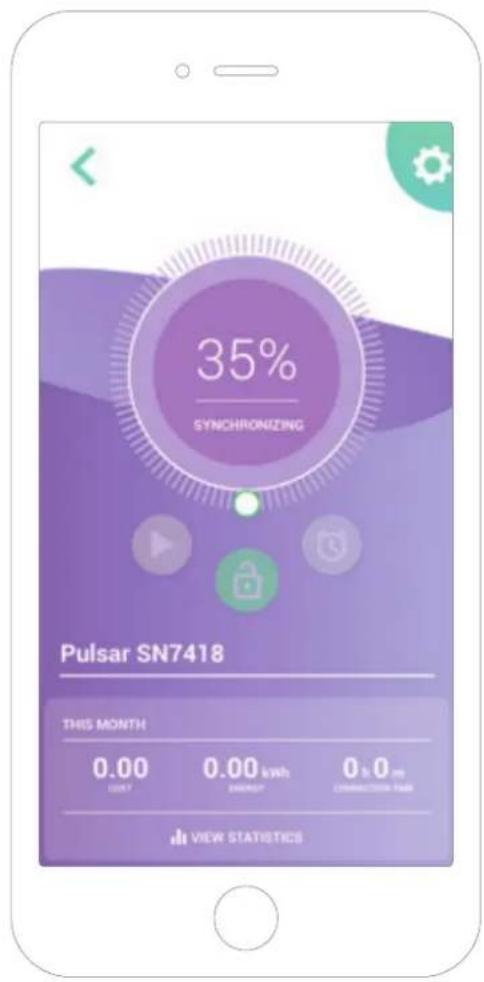35% SYNCHRONIZING Pulsar SN7418 THIS MONTH 0.00 GND? 0.00 kWh ENERGY 0 h 0 ms CONNECTIONS TAB VIEW STATISTICS