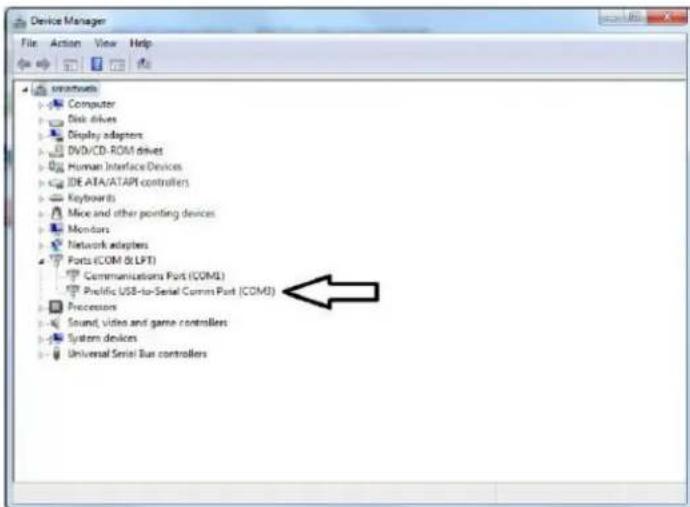 Device Manager File Action View Help schnittuits Computer Disk drives Display adapters DVD/CD-ROM drives Human Interface Devices IDE ATA/ATAPI controllers Keyboards Mice and other pointing devices Monitors Network adapters Ports (COM & LPT) Communications Port (COML) Prolific USB-to-Serial Comm Port (COMS) Processors Sound, video and game controllers System devices Universal Serial Bus controllers