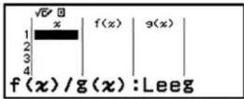 √G 0 x | f(x) | g(x) 1 2 3 4 f(x)/g(x):Leeg
