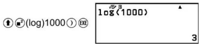 ① Ⓞ²(log)1000 ⏻ EXE log(1000) 3