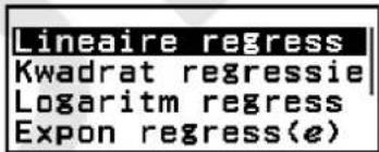 Lineaire regress Kwadrat regressie Logaritm regress Expon regress(e)