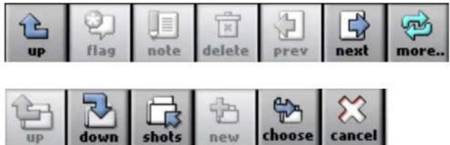 up flag note delete prev next more.. up down shots new choose cancel