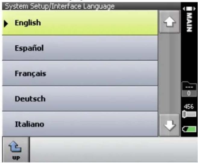 System Setup/Interface Language English Español Français Deutsch Italiano up MAIN 0 456