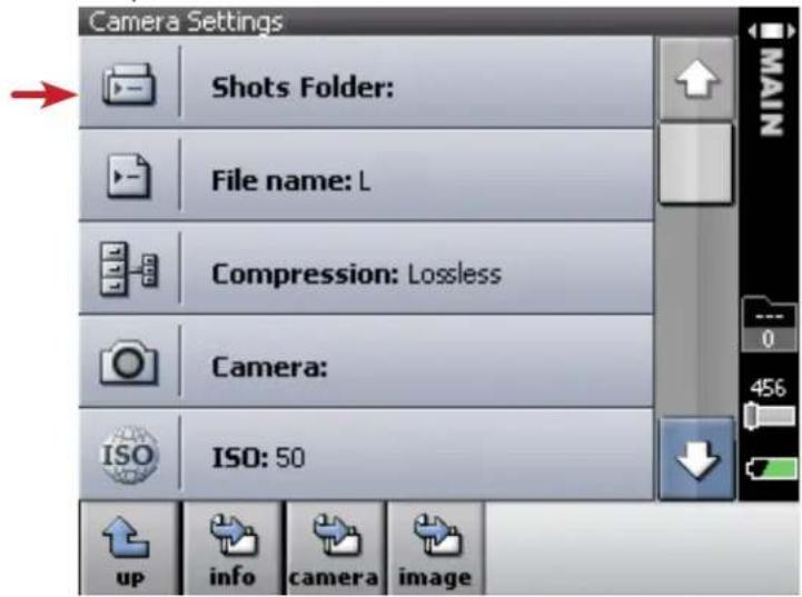 Camera Settings Shots Folder: File name: L Compression: Lossless Camera: ISO: 50 up info camera image