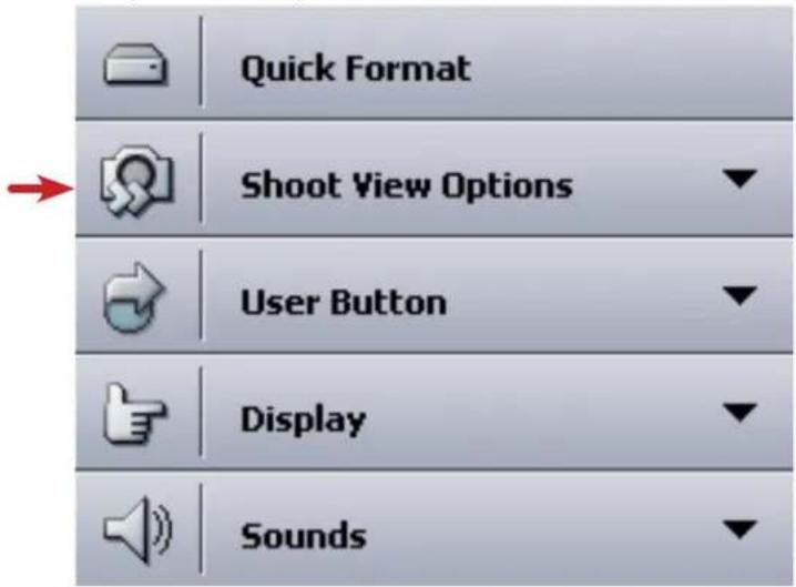 Quick Format Shoot View Options User Button Display Sounds