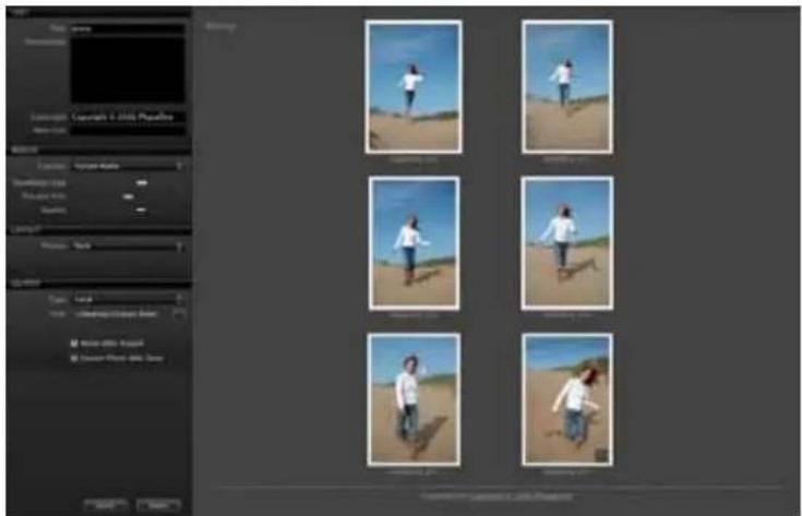 Screenshot of photo editing software interface showing six frames of a person running on a beach, with Chinese UI elements and tool panels visible.