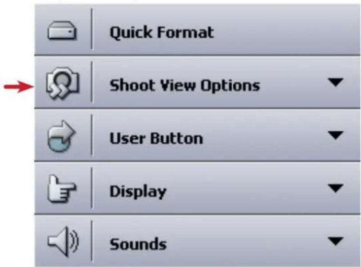 Quick Format Shoot View Options User Button Display Sounds