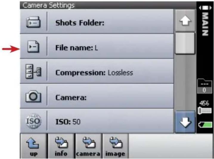Camera Settings Shots Folder: File name: L Compression: Lossless Camera: ISO: 50 up info camera image