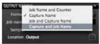 OUTPUT NAME Forma ✓ Capture Name Job name Job and Capture Name Sample Capture and Job Name Location Output