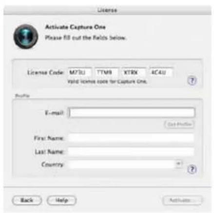 License Activate Capture One Please fill out the fields below. License Code: M73U TTMB XTRX 4C4U Valid license code for Capture One. Profile E-mail: Sub Profile First Name: Last Name: Country: Back Help Activate...