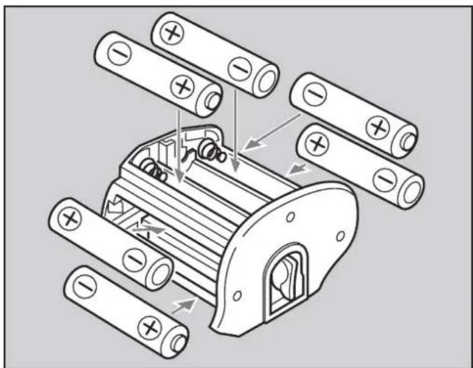 Diagram illustrating battery assembly with labeled components and directional arrows indicating flow or movement