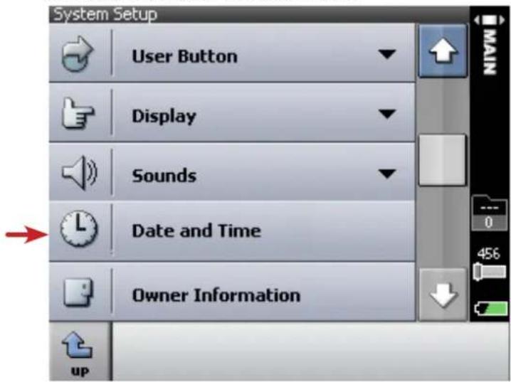 System Setup User Button Display Sounds Date and Time Owner Information up