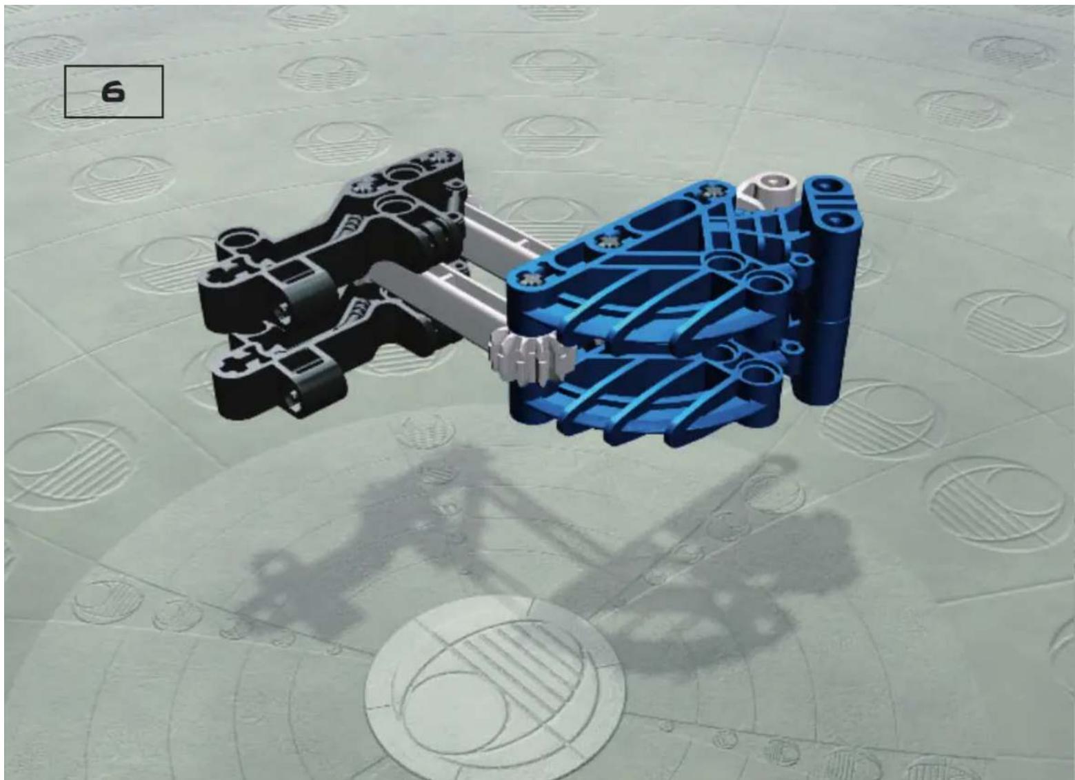 3D rendering of two blue and black mechanical components on a tiled floor, no text or symbols visible