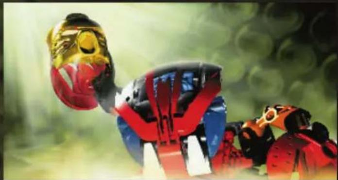 Illustration of a red and blue armored figure with a golden helmet, set against a blurred green background (no text or symbols)